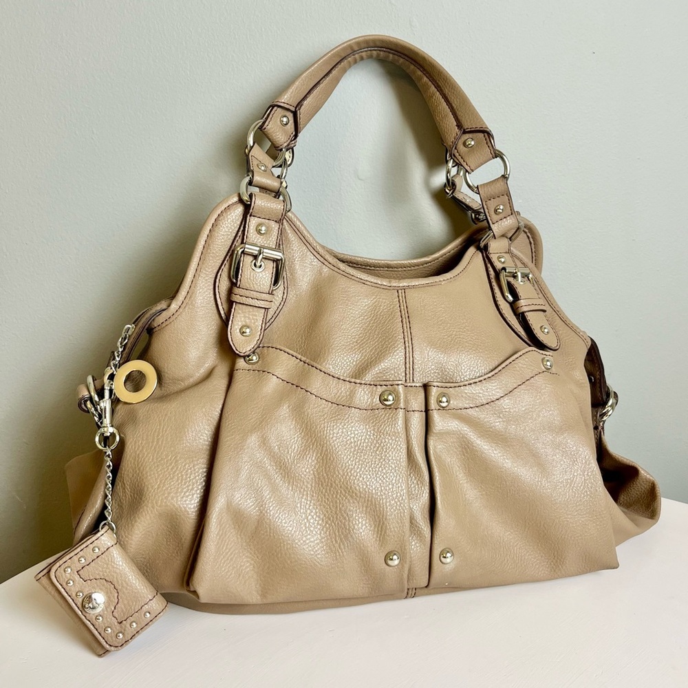 Nine West Faux Leather Taupe Shoulder Bag with Change Purse and Silver Studs